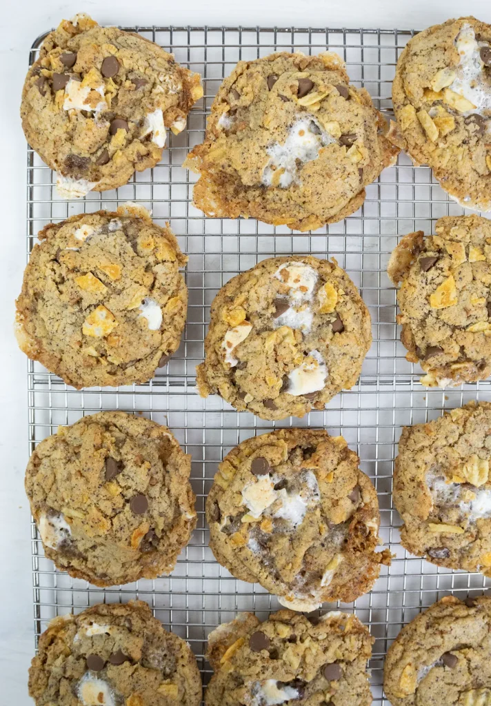 Kitchen sink cookies on a cooling rack.