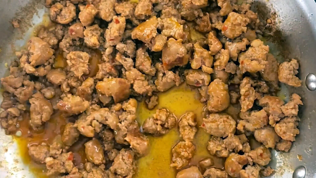Frying sausage crumbles