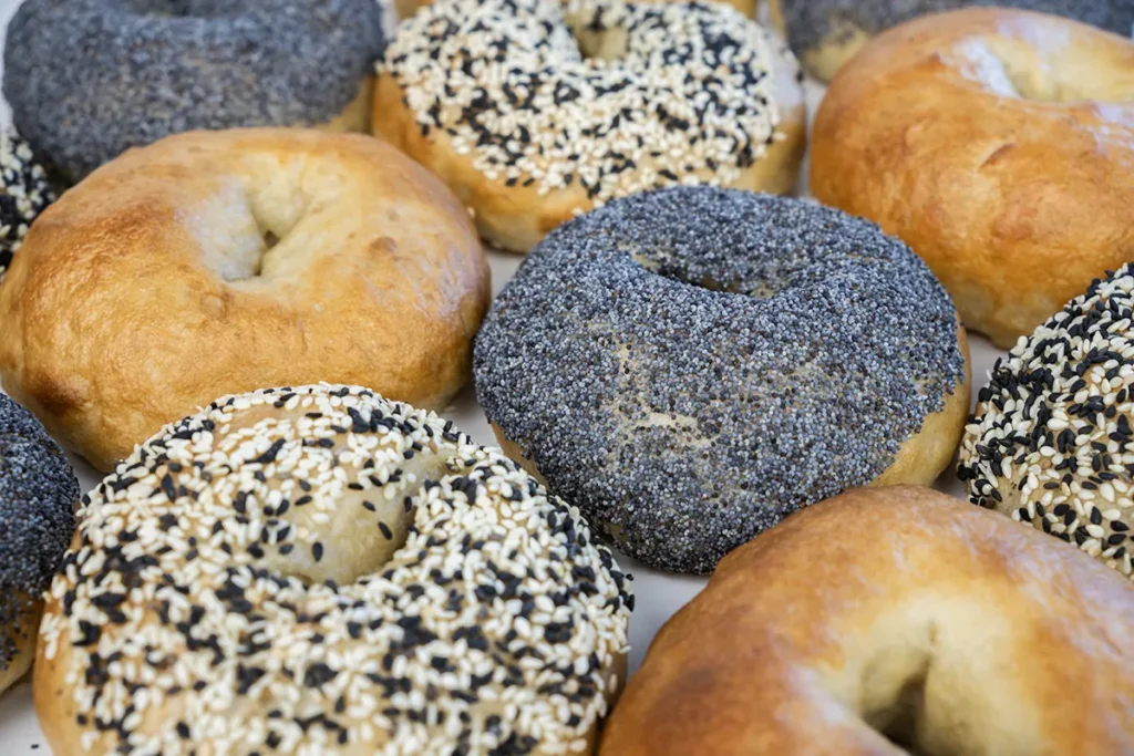 A variety of sourdough bagels.