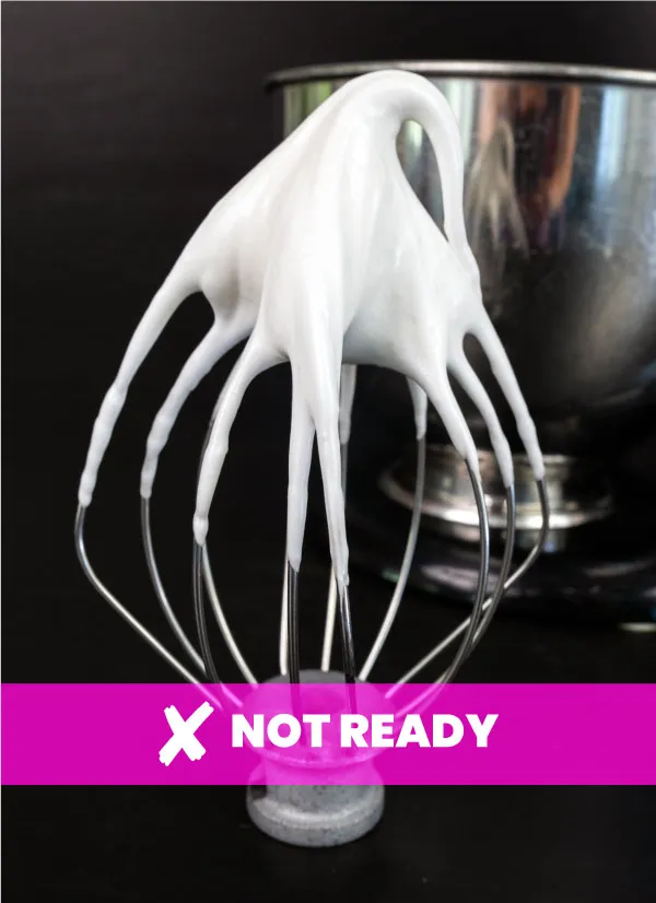 Swiss meringue at very soft peaks, not ready for making macarons.