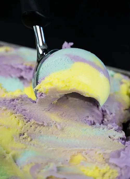 Making a scoop of homemade Moon Mist Ice cream.