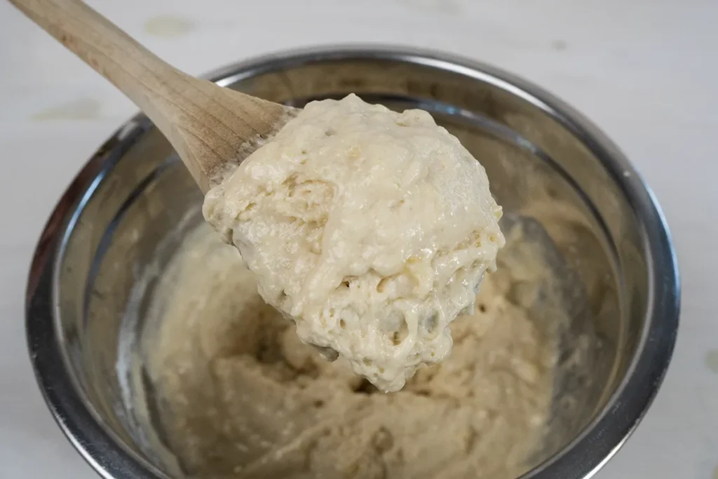 Mixing batter for Amangiri-inspired skillet pancakes.