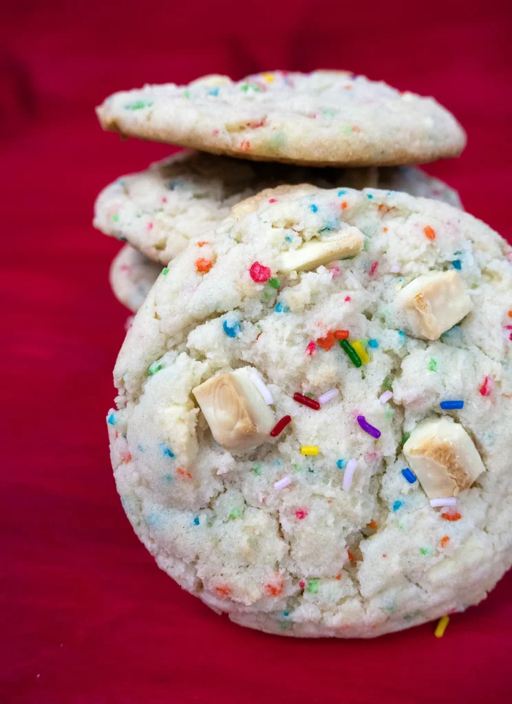 A stack of funfetti cake mix cookies.
