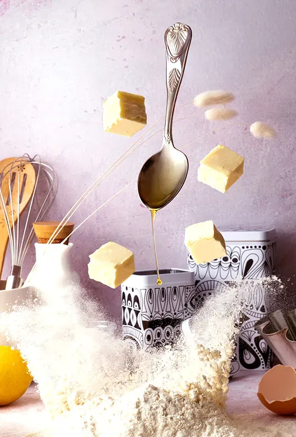 Floating baking ingredients.