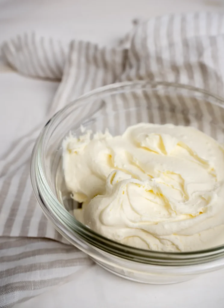 Container of homemade mascarpone cheese.