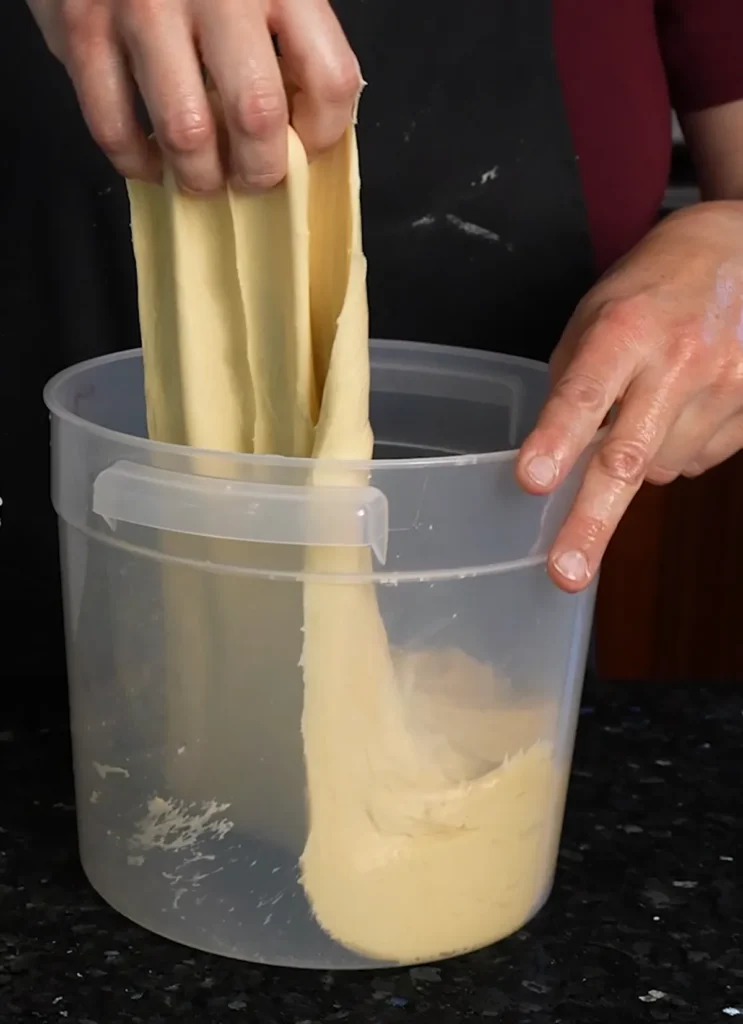 Stretching and folding an enriched sourdough recipe.