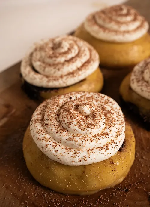 Sourdough tiramisu rolls with mascarpone frosting.